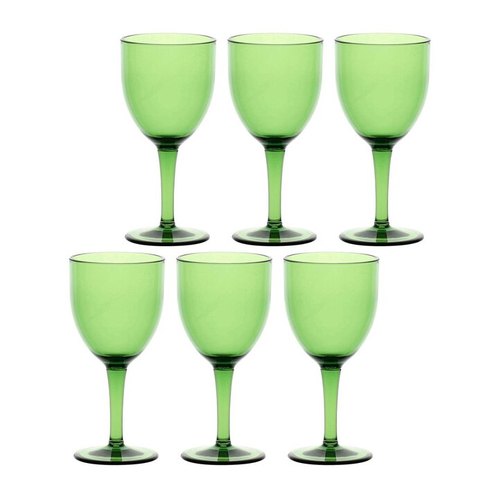 ROSE&TULIPANI FIABA Conjunto de 6 Taças de Vinho Acrílico 400 ml, Verde