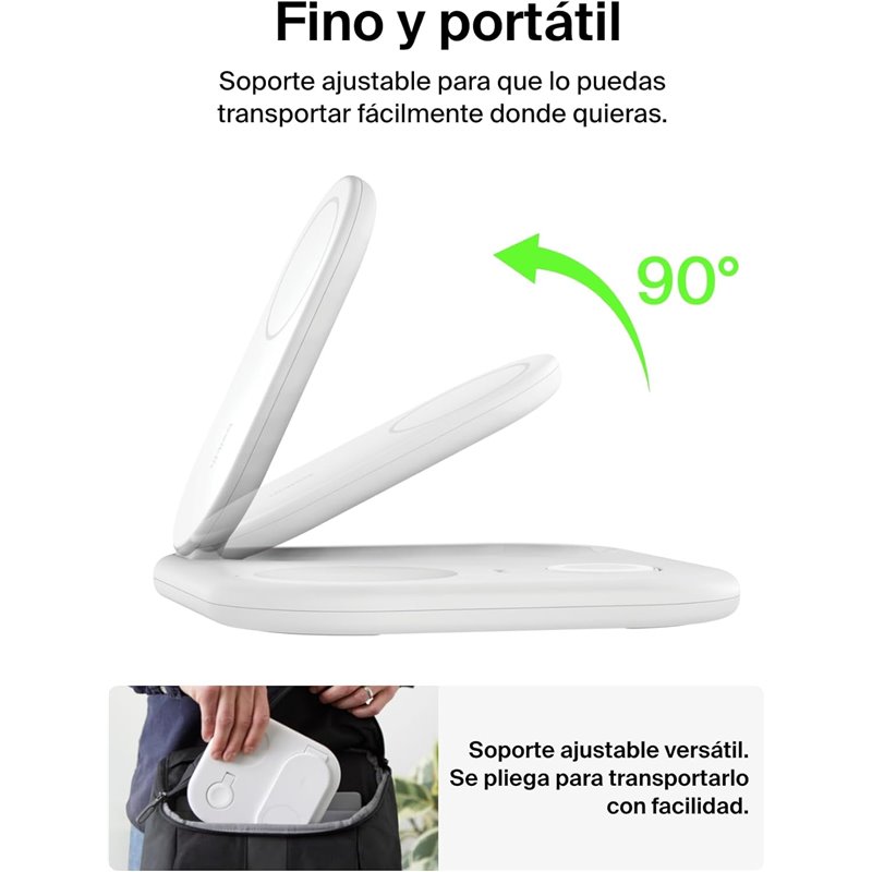 Belkin BoostCharge 3-in-1 Foldable Magnetic Charger with 15W Qi2, MagSafe, Non-Slip Base, White