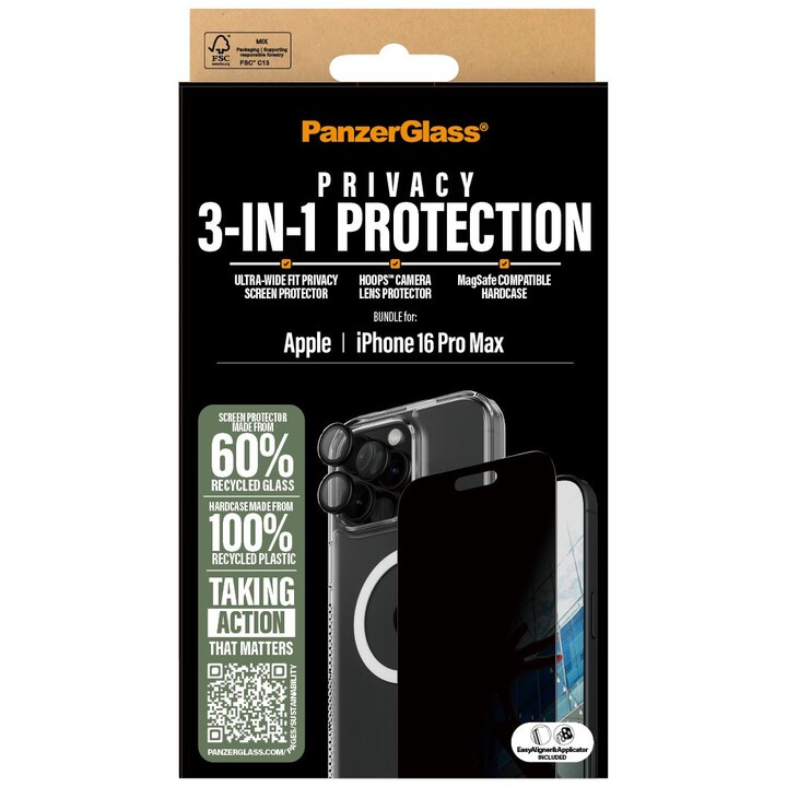 Conjunto de proteção de privacidade 3 em 1 PanzerGlass® para iPhone 16 Pro Max