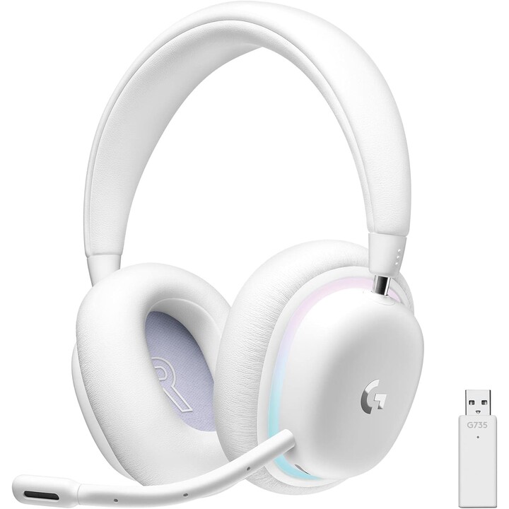 Logitech G G735 Casque de jeu sans fil, éclairage RVB LIGHTSYNC, LIGHTSPEED, Bluetooth, microphone amovible, blanc