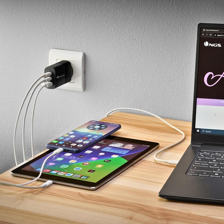 Chargeur mural NGS Bud/ 2xUSB Type-C/ 1xUSB/ 65W