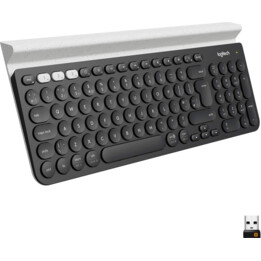 Logitech K780 Multi-Device Wireless Keyboard clavier Universel RF sans fil + Bluetooth QWERTY US International Gris, Blanc