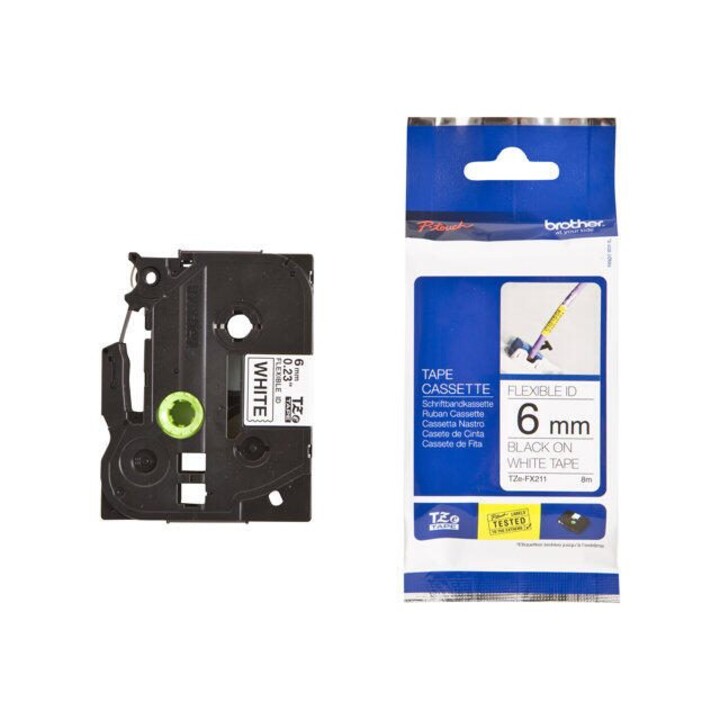 Fita Brother Original P-Touch preta sobre branco (TZE-FX211)
