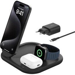 Chargeur Belkin MagSafe, chargeur pliable magnétique BoostCharge 3-en-1 avec Qi2 15W - Chargeur rapide compatible MagSafe