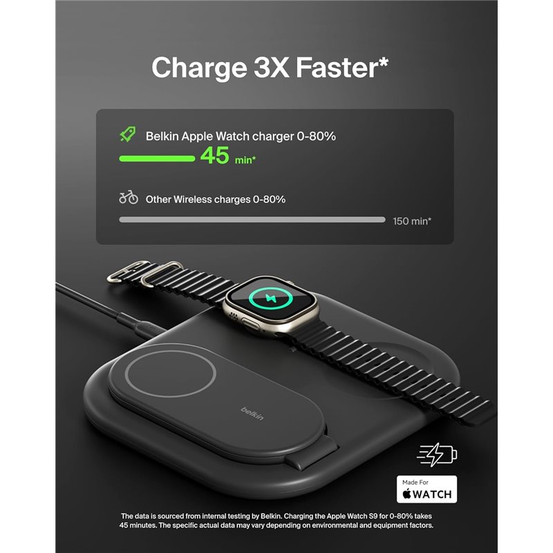 Belkin MagSafe Charger, BoostCharge 3-in-1 Magnetic Foldable Charger with Qi2 15W - MagSafe-Compatible Fast Charger