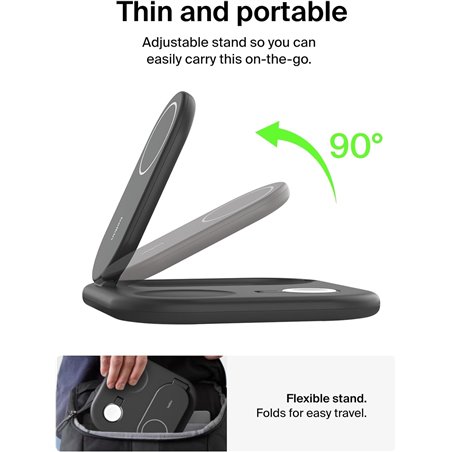 Belkin MagSafe Charger, BoostCharge 3-in-1 Magnetic Foldable Charger with Qi2 15W - MagSafe-Compatible Fast Charger