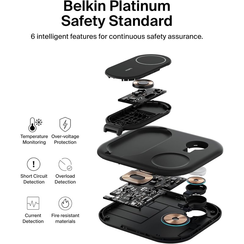 Belkin MagSafe Charger, BoostCharge 3-in-1 Magnetic Foldable Charger with Qi2 15W - MagSafe-Compatible Fast Charger