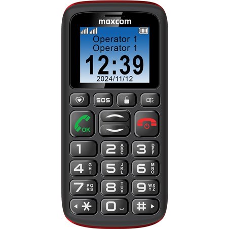 Maxcom 428L 2G, téléphone portable pour personnes âgées double SIM, boutons SOS et ICE USB-C, noir