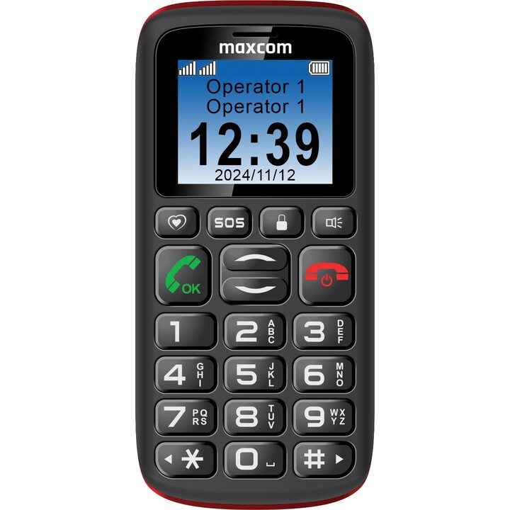 Maxcom 428L 2G, téléphone portable pour personnes âgées double SIM, boutons SOS et ICE USB-C, noir