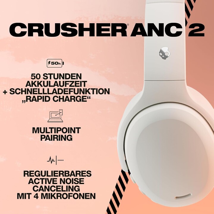 Skullcandy Crusher ANC 2 Cuffie Wireless e Cablate Fascia Chiamate/Musica USB Tipo C Bluetooth Grigio