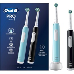 Oral-B Pro Series 1 Cepillo de dientes eléctrico, juego de 2, 2 cabezales, azul y negro