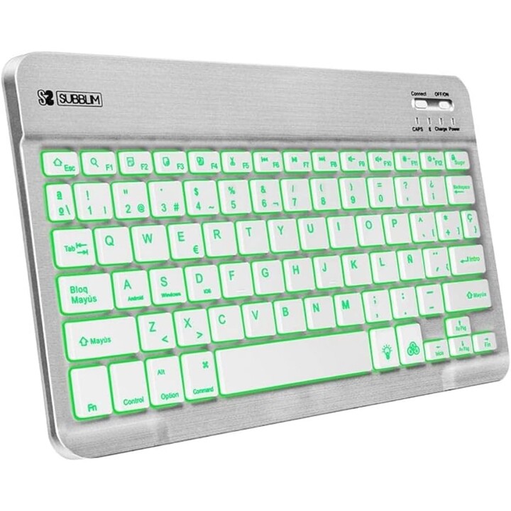 SUBBLIM Teclado Bluetooth Smart Retroilluminato per Android, Mac, OS e Windows Plata