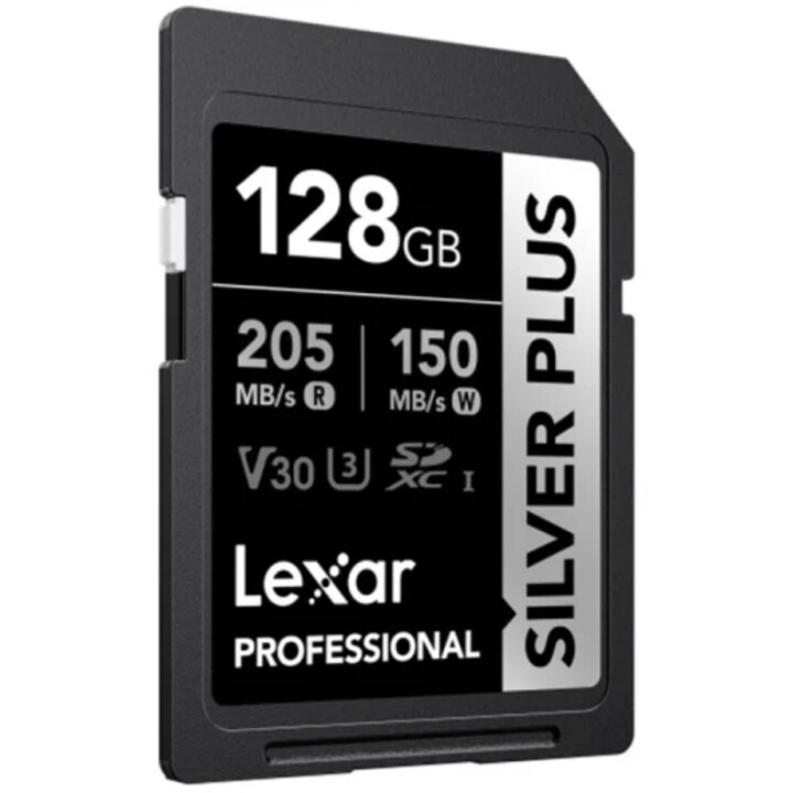 Schede Lexar Professional Silver Plus Sdxc Uhs-i da 128GB, fino a 205 MB/s in lettura 150 MB/s in scrittura C10 V30 U3