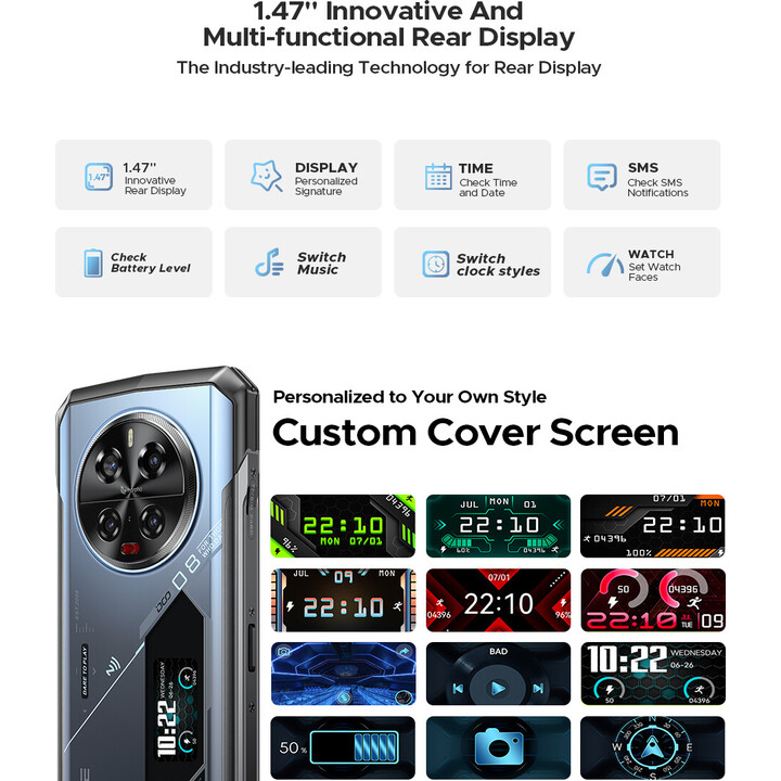 Doogee V40 Pro 5G, robustes Telefon, 6,78-Zoll-Bildschirm, 16GB RAM, 512 GB Speicher, blaue Farbe