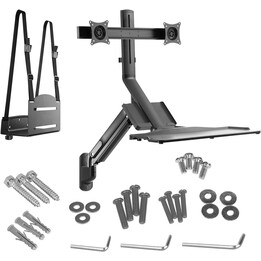 Suporte de parede para teclado e monitor duplo Maclean, mola a gás com suporte para computador, para monitores de 17 "~ 27", MC-