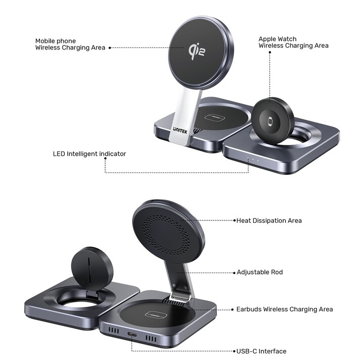 UNITEK P1300AGY01 récepteur de chargement sans fil de dispositifs mobiles Écouteurs, Mobile/smartphone, Smartwatch USB Type-C