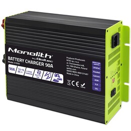 Carregador de bateria monolítico profissional inteligente Qoltec para baterias LiFePO4 AGM GEL SLA | 90A | 12V | Carregamento rá