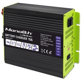 Carregador de bateria monolítico profissional inteligente Qoltec para baterias LiFePO4 AGM GEL SLA | 70A | 12V | Carregamento rá