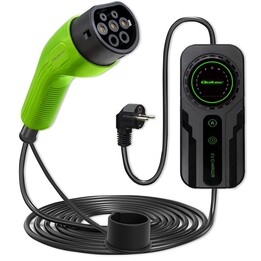 Carregador de carro EV móvel Qoltec ajustável 2 em 1 tipo 2 | SCHUKO | 3,5 kW | 230V | LCD | Portátil | Caixa de embutir | 5m