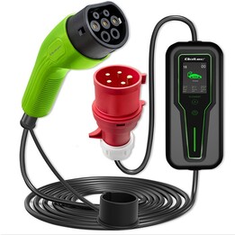 Carregador de carro EV móvel Qoltec ajustável 2 em 1 tipo 2 | 11 kW | 3 fases | CEE 5 PIN | LCD |Portátil | Caixa de embutir | 5