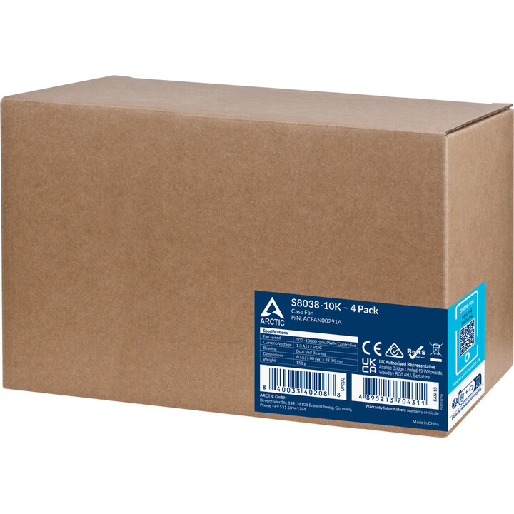 Ventola per server ARCTIC S8038-10K 80x80x38 mm 4 pezzi 500-10000 giri/min, nera