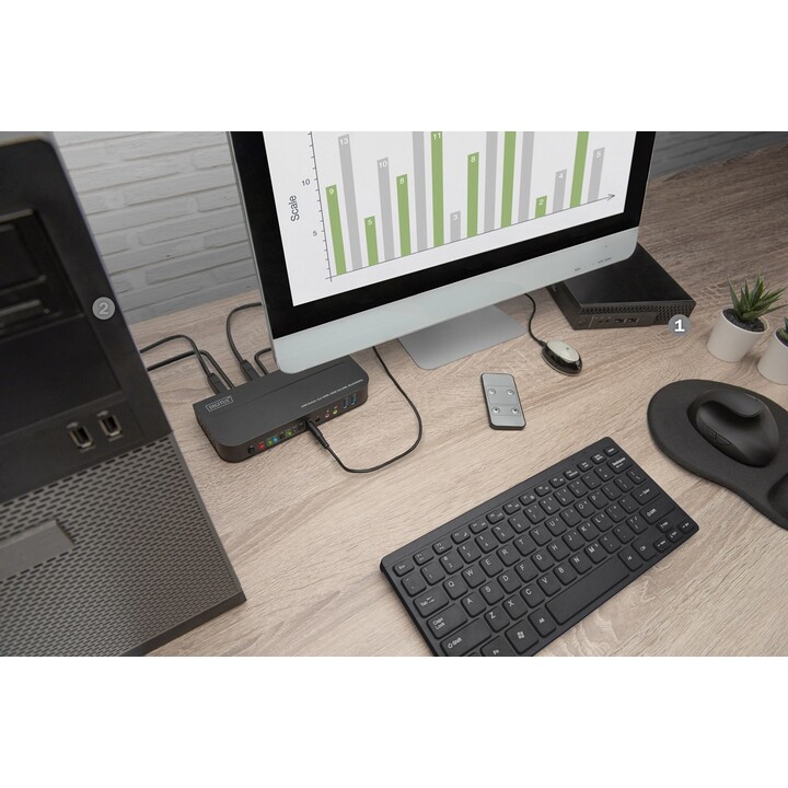 Switch KVM Digitus, 2x1 HDMI, saída HDMI, USB, 4Kx2K com 60 Hz