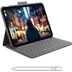 Capa para tablet + teclado logitech slim folio oxford cinza ipad (10ª geração)