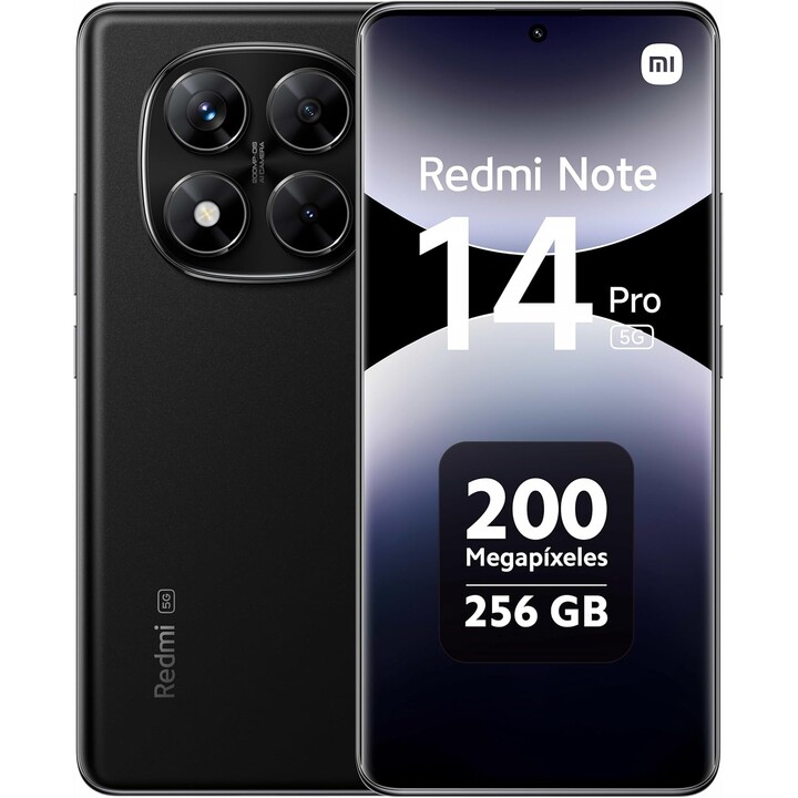 Xiaomi Redmi Note 14 Pro 5G, 8+256GB, Cámara AI de 200MP, Batería de 5110mAh, Funciones AI, Negro