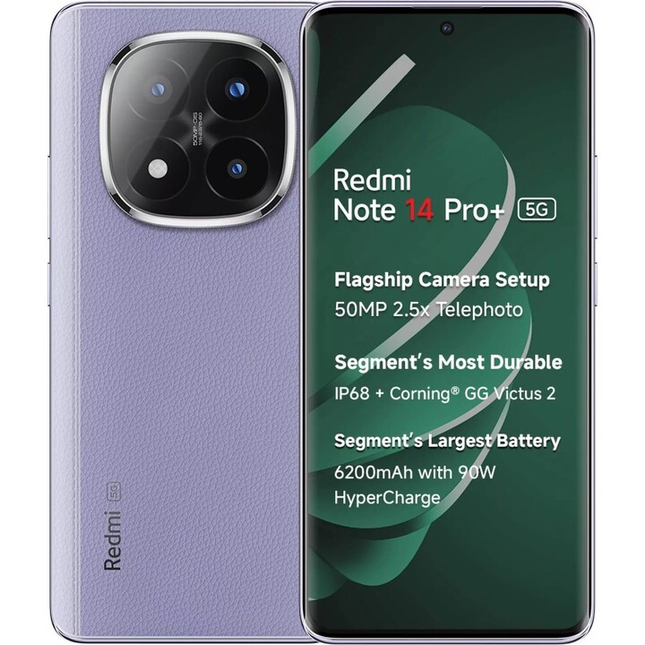 Xiaomi Redmi Note 14 Pro Plus 5G, 8+256GB, Cámara AI de 200MP, HyperCharge de 120W, Funciones AI, Púrpura