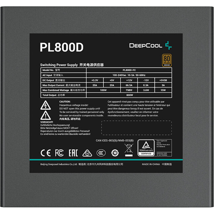 DeepCool PL800D ATX3.0 Alimentatore diretto 800 W, 80 PLUS Bronzo verificato