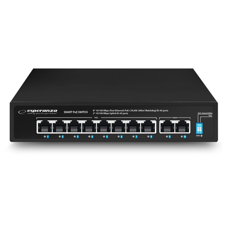 Esperanza ENS106 commutateur PoE 10 ports 10/100 96W noir