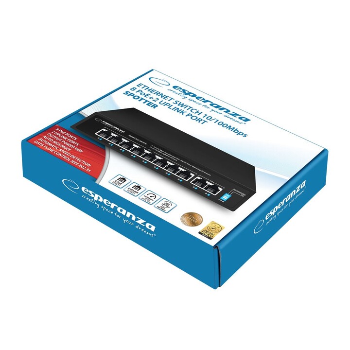 Esperanza ENS106 commutateur PoE 10 ports 10/100 96W noir
