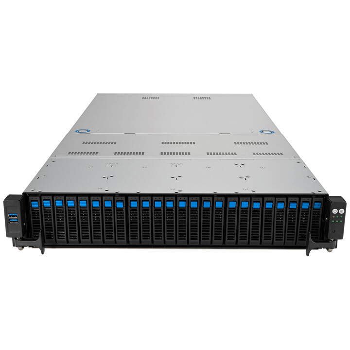 Platforma Asus Rack (2U) RS720A-E12-RS24U AMD Epyc 9004 (24x NVMe, 2xM.2, 3xGPU, 2x10Gbe, IPMI, 1+1 2600W)