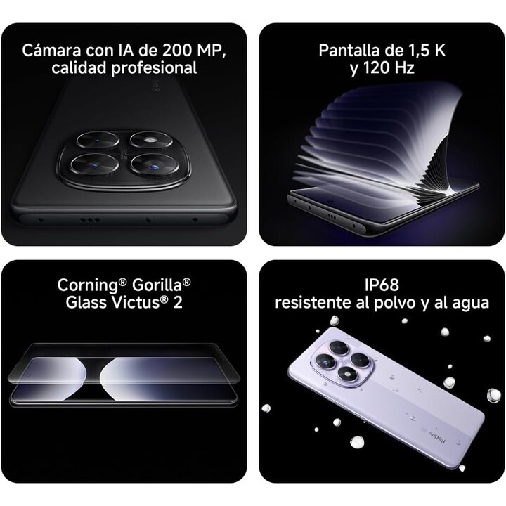 Xiaomi Redmi Note 14 Pro 5G, 12+512GB, Cámara AI de 200MP, Batería de 5110mAh, Funciones AI, Morado