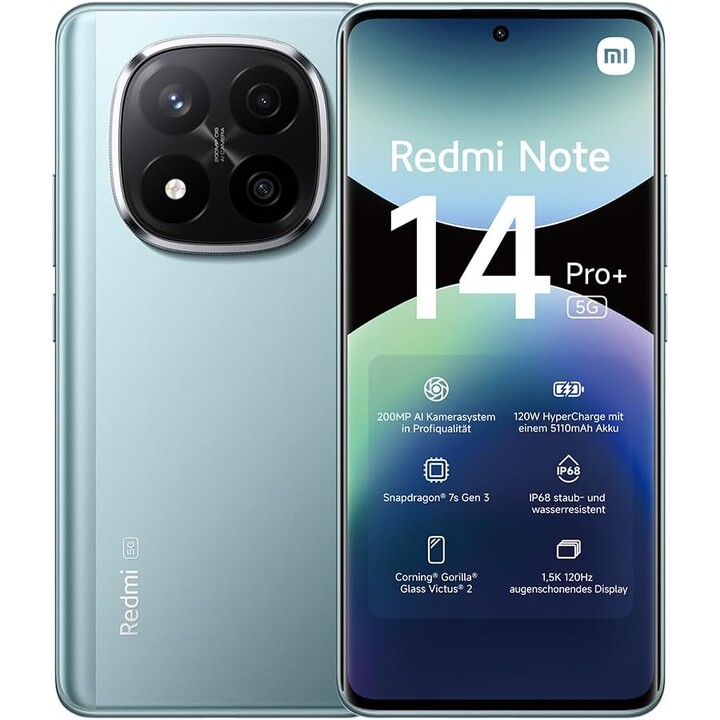 Xiaomi Redmi Note 14 Pro Plus 5G, 8+256GB, Cámara AI de 200MP, HyperCharge de 120W, Funciones AI, Azul