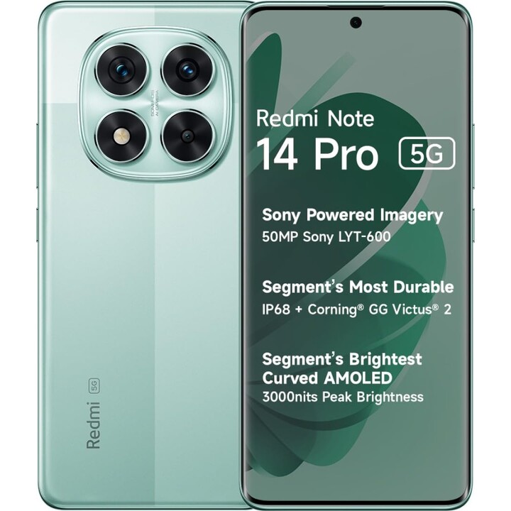 Xiaomi Redmi Note 14 Pro 5G, 8+256GB, fotocamera AI da 200MP, batteria 5110mAh, funzionalità AI, Verde