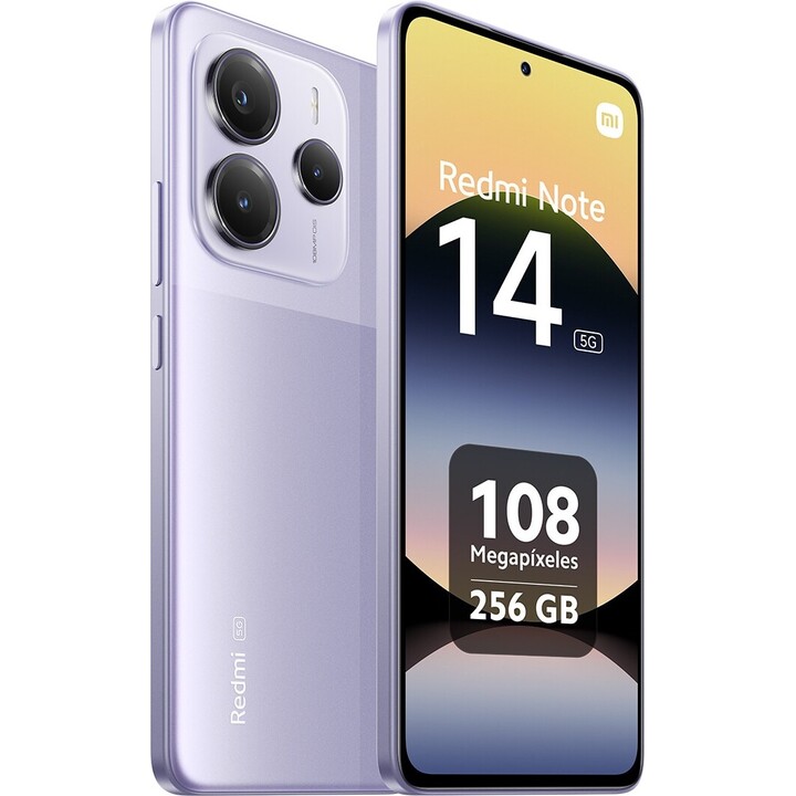 Xiaomi Redmi Note 14 5G, 8+256GB, Sistema de cámara AI de 108MP, Batería de 5500mAh, Funciones AI, Morado