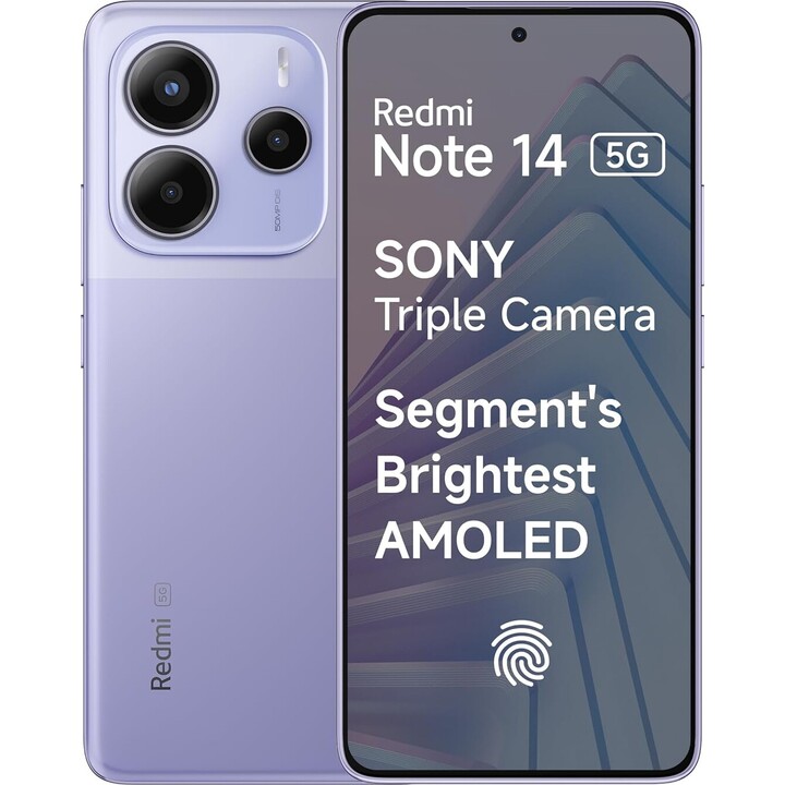 Xiaomi Redmi Note 14 5G, 8+256GB, Sistema de cámara AI de 108MP, Batería de 5500mAh, Funciones AI, Morado