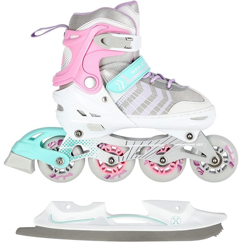 NH18192 4en1 ROSE TAILLE M. M(34-38) PATINS EN LIGNE AVEC DIM. 