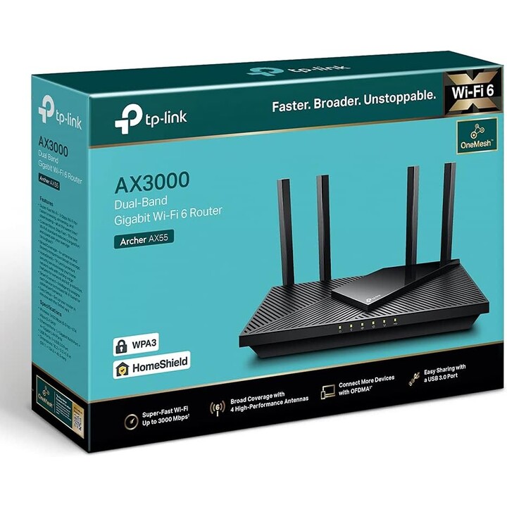 TP-LINK Archer AX55 router inalámbrico Gigabit Ethernet Doble banda (2,4 GHz / 5 GHz) Negro