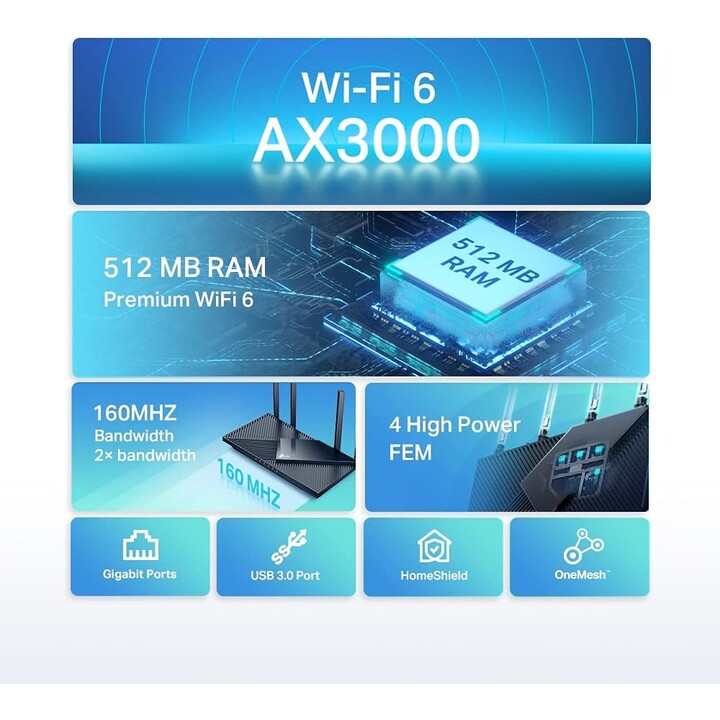 TP-LINK Archer AX55 router inalámbrico Gigabit Ethernet Doble banda (2,4 GHz / 5 GHz) Negro