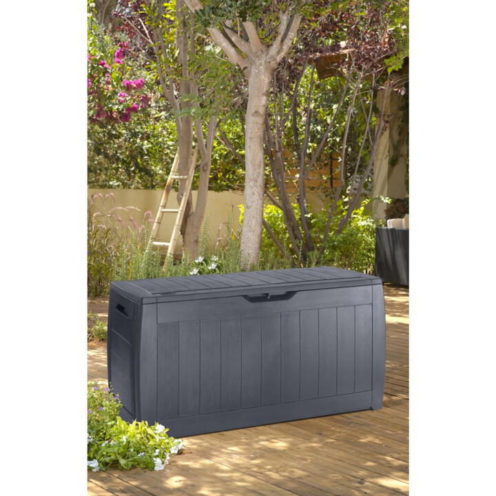 Keter 270 L Hollywood garden deck box for outdoor storage and furniture, Grey