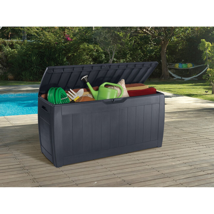 Keter 270 L Hollywood garden deck box for outdoor storage and furniture, Grey