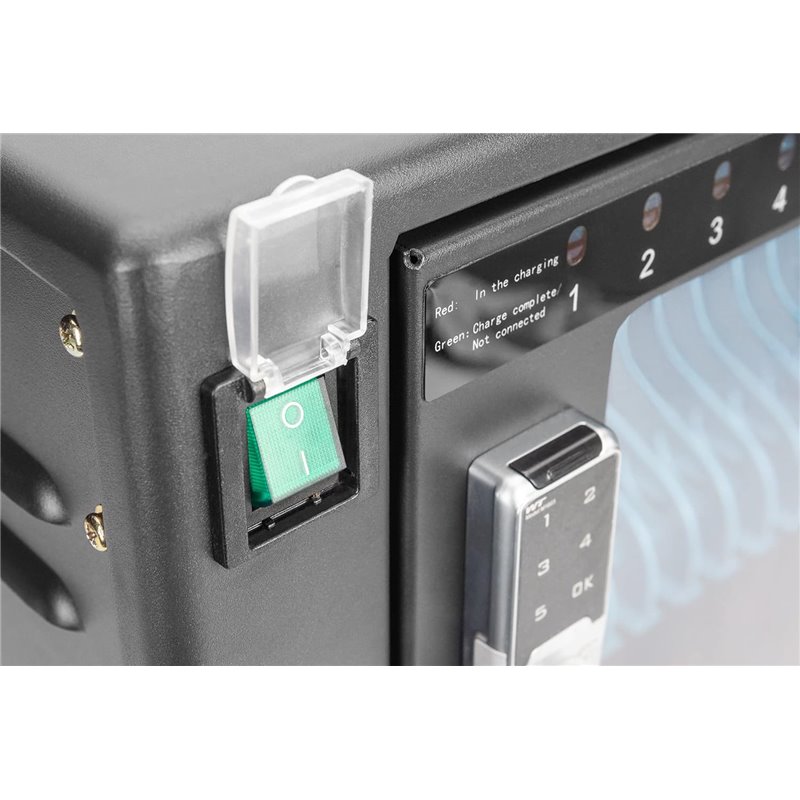 DIGITUS Gabinete de Carga Móvil, 16 Puertos de Carga USB-C, hasta 14 Pulgadas, Almacenamiento y Carga, Puerta con Cerradura Eléc