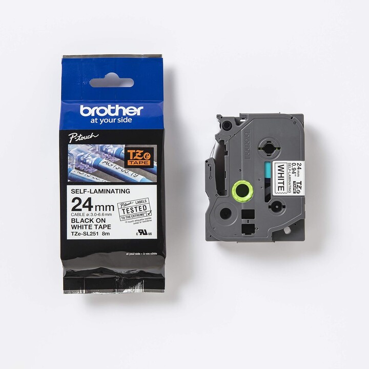 Brother TZe-SL251 self-laminating tape black on white 24 mm