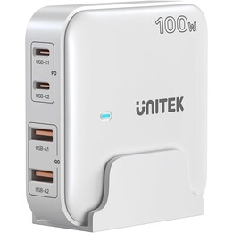 Cargador de red GaN - Unitek P1229AWH01-EU | 100W 2x USB-C 2x USB-A