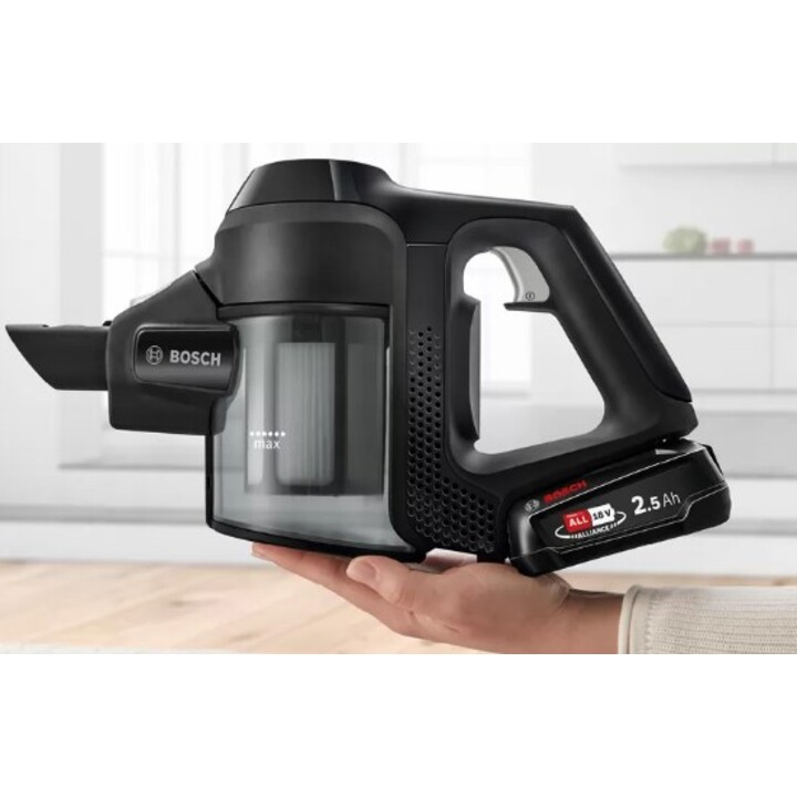 Bosch Serie 6 BBS611BSC aspiradora de pie y escoba eléctrica Aspiradora escoba 2 en 1 Batería Secar Sin bolsa Negro 2,5 Ah