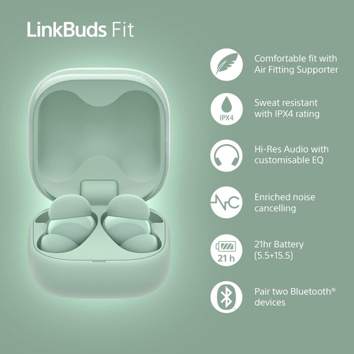 Casque sans fil Sony LinkBuds Fit/ avec microphone/ Bluetooth/ Vert