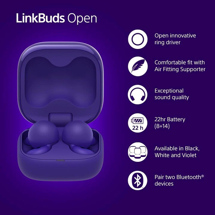 Cuffie wireless Sony LinkBuds Open/con microfono/Bluetooth/viola
