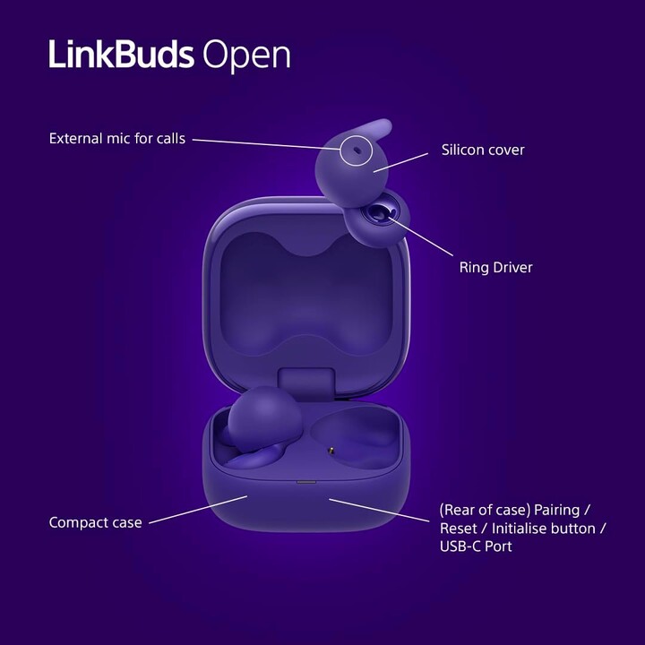 Sony LinkBuds Open Wireless Headphones/ with Microphone/ Bluetooth/ Violet